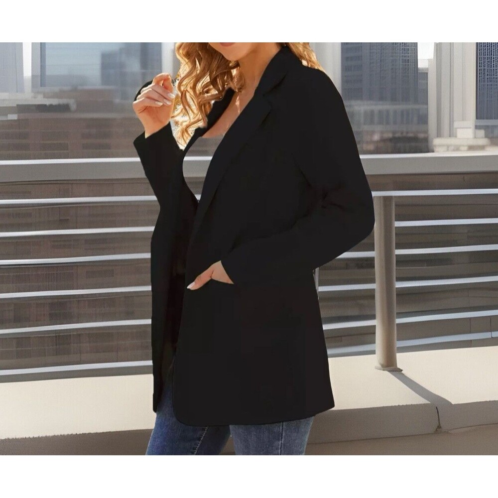 NWT Dazosue Open Front BLACK Career Blazer  Slim Suit Jacket Pockets  XL - Picture 2 of 12
